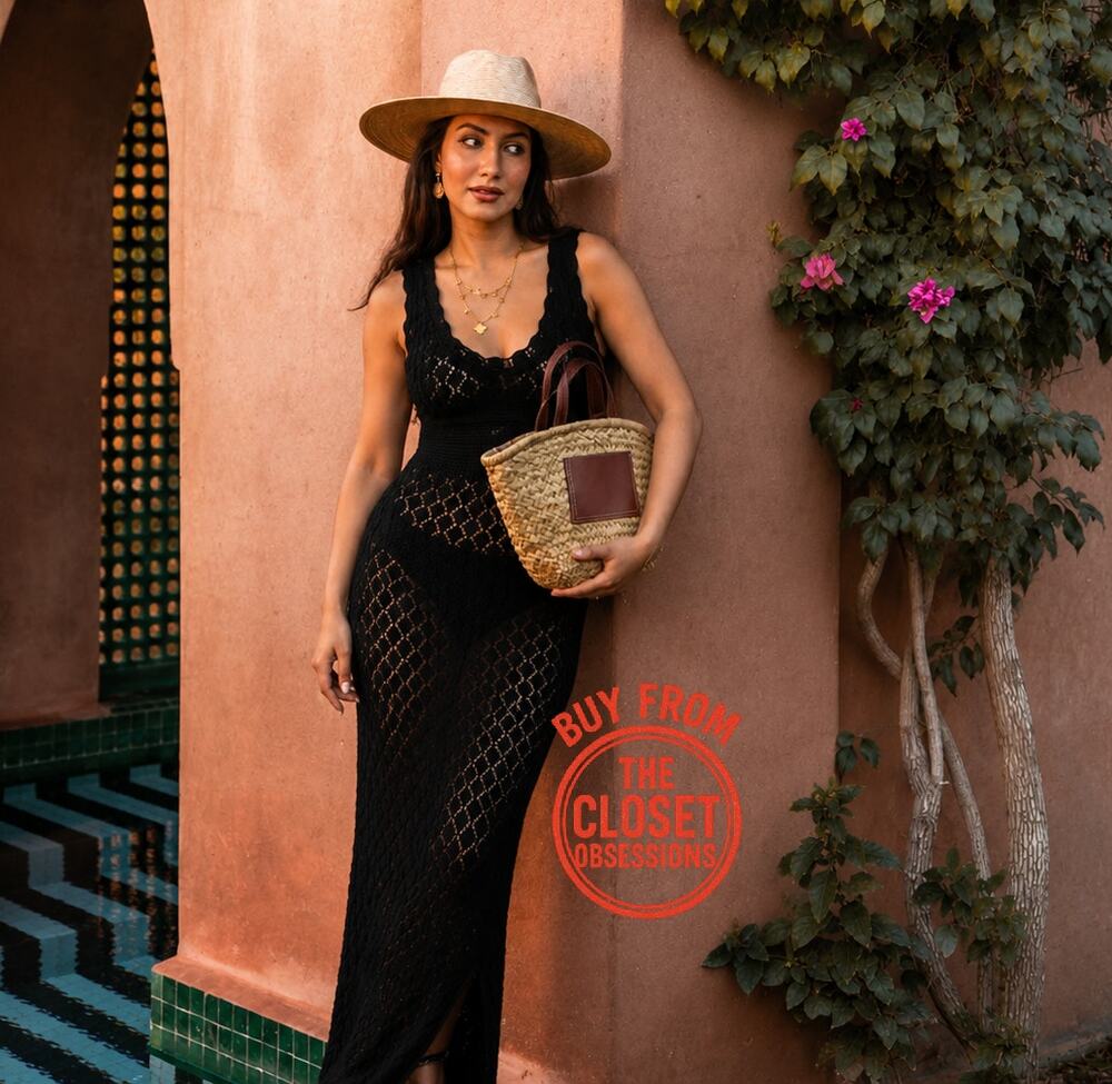 Mango NWT Black Crochet Knit Maxi Dress 6 10